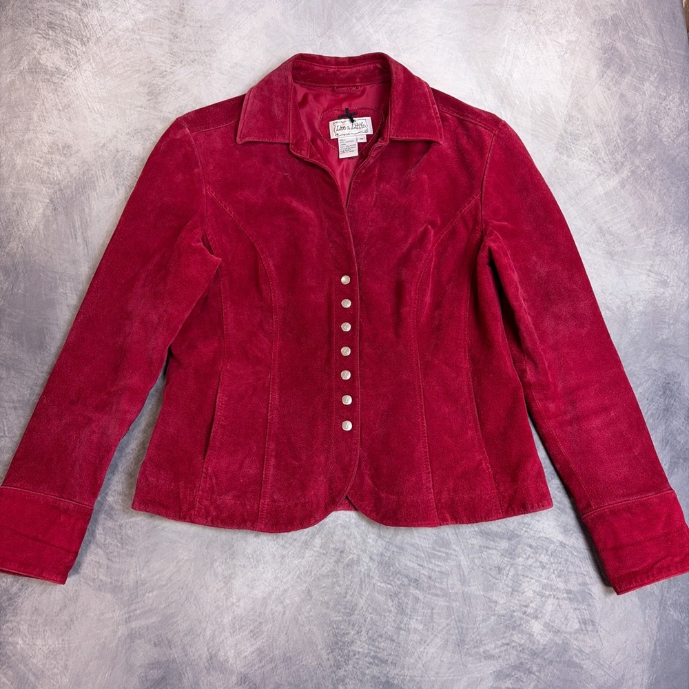 Live a Little Red Suede Leather Jacket Womens Medium Button Front Blazer